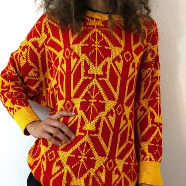 Vintage Toppers Bright Red And Yellow Knit Sweater 