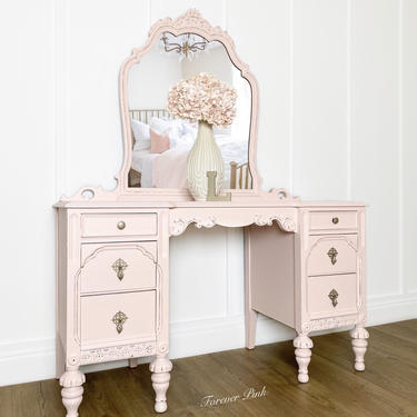 NEW - Exclusive Forever Pink Vintage Vanity with Mirror, Antique Vanity, Pink Bedroom Furniture 