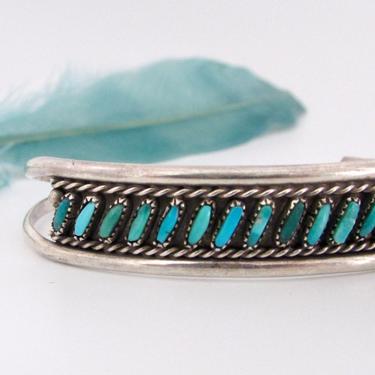 ZUNI Vintage 30s Needlepoint Turquoise and Silver Cuff | 1930s Native American Southwestern Bracelet | 40s 1940s Old Pawn Jewelry, Americana 