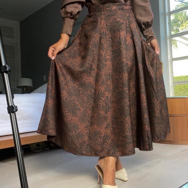 vintage PERRY ELLIS silk wide sweep paisley print maxi skirt 