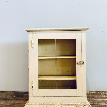 Large Yellow Medicine Cabinet | Small Yellow Cupboard | Yellow Curio Shelf | Vintage Wood Cabinet | Bathroom Cabinet | Bathroom Storage 