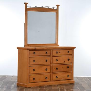 Solid Oak Long Dresser W Mirror 