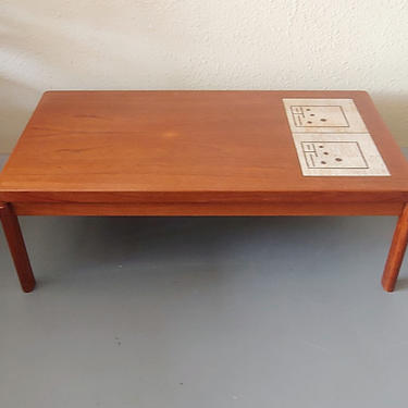 Vintage Danish Modern Teak Coffee Table w Inset Tile 