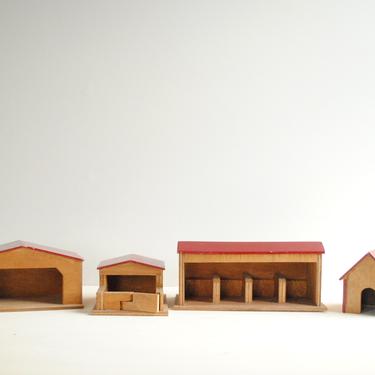 Vintage Children's Toy Farm Set, Wooden Farm Buildings for Kids, Stable, Chicken Coop, Dog House, Horse Stalls 