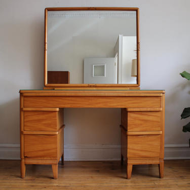 Mid Century Modern Art Deco Maple Vanity Desk 