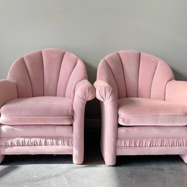 Vintage 1980s Channel Back Arm Chairs in Pink