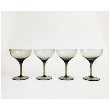 Mid Century Gray Coupe Glasses / Set of 4 