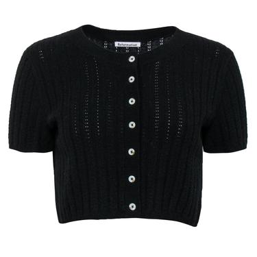 Reformation - Black Ribbed Cashmere Cropped Cardigan Sz S