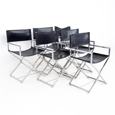 Alessandro Albrizzi Style Mid Century Naugahyde and Chrome Directors Chairs - Set of 6 - mcm 