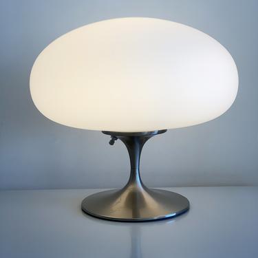 1960s Nickel and Frosted Glass Laurel Mushroom Table Lamp