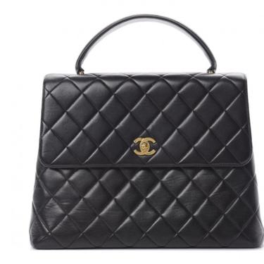 Authentic Vintage CHANEL CC Turnlock Kelly Black Lambskin Leather Tote Bag Satchel Handbag Shoulder Purse 