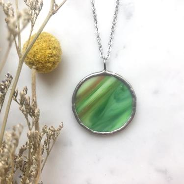 Green Marbled Stained Glass Pendant Necklace | Stained Glass Jewelry | Stained Glass | Geometric Necklace | Minimalist Necklace 