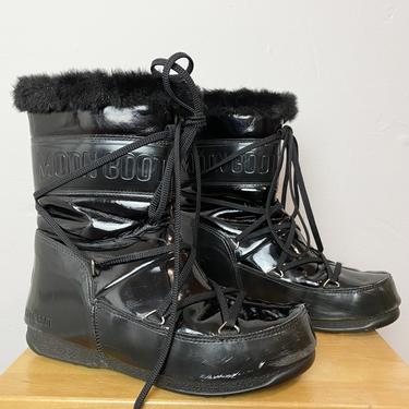 Moon Boots TECNICA Black Patent Leather Size 6 39 101 Cold Weather Ski Snow