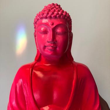 Hot Pink Tibetan Buddha Sculpture, 8.75 inches high, Pop Art meets Spirituality, Interior Design decor, alter piece 