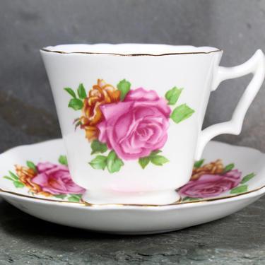 Marlborough Pink Rose with 22Kt Gold Accents Bone China Teacup and Saucer - English Bone China - Floral Teacup | FREE SHIPPING 