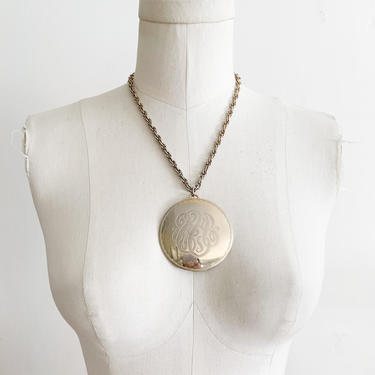 vintage oversized silver tone monogrammed &quot;S&quot; necklace 