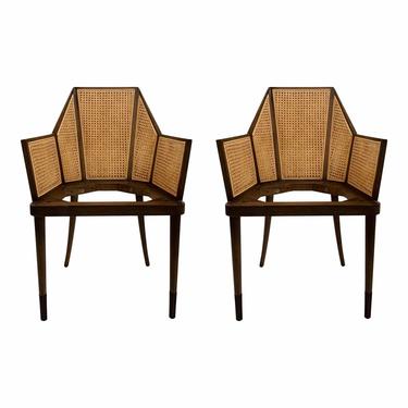 Kara Mann for Baker Mid-Century Modern Inspired Cane Arm Chairs - a Pair
