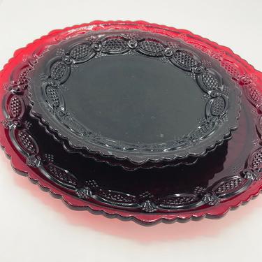 Vintage (3) Avon Cape Cod Ruby Red Glass (1)  10 3/4&amp;quot; Dinner Plate and (2) 7&amp;quot; Salad Plates 