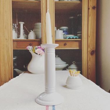 Beautiful vintage French pure white ironstone candle holder 