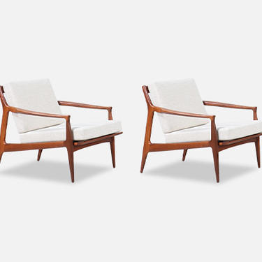 Milo Baughman Sculpted Walnut Lounge Chairs for Thayer Coggin 