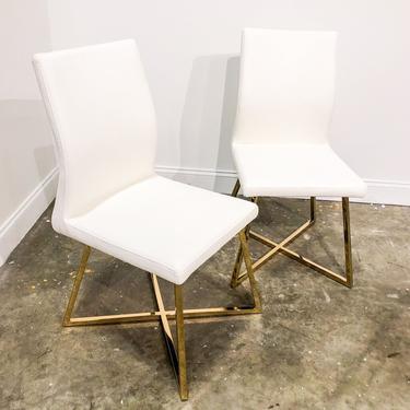 Pair of White Leather Dining Chairs (Set of 2)