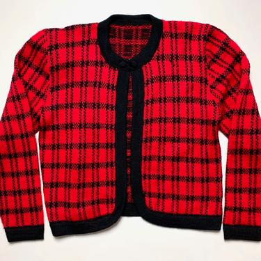 Vintage Women's Wool Plaid Cardigan ~ size S ~ Toggle Sweater ~ Rockabilly / Pin-Up 