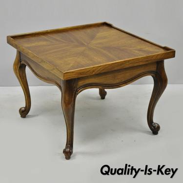 Vintage Oak &amp; Walnut French Provincial Louis XV Style Low Pedestal Side Table