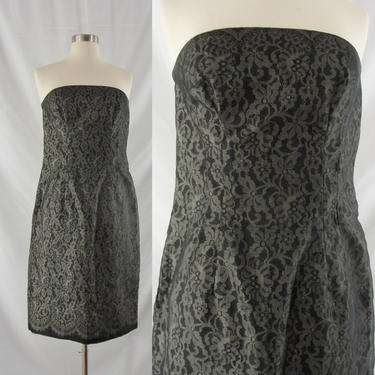 Vintage Sixties Dress - 1960s Strapless Dress - 60s Black Lace Dress - Small 