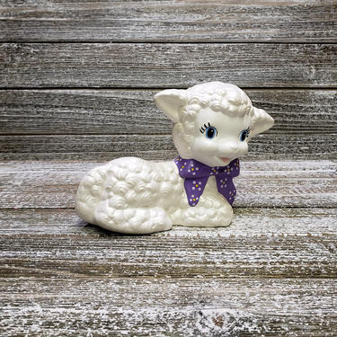 Vintage Ceramic Easter Lamb, 1980s White Wooly Lamb Figurine, Vintage Home Decor, Ba
