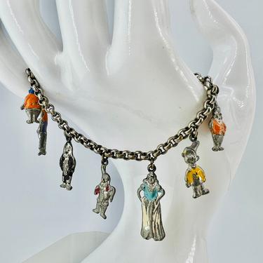 1938 vintage Disney Snow White & 7 Dwarfs Charm Bracelet 