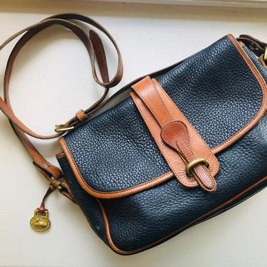 Vintage Dooney and Bourke Navy Blue and British Tan Equestrian Crossbody Purse 