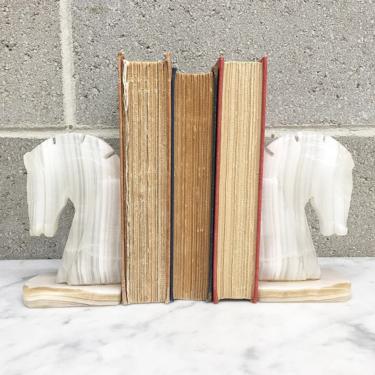 Vintage Marble Bookends Retro 1960s Mid Century Modern + Carved + Trojan Horse + Set of 2 + Book Organization and Storage + MCM + Home Decor 