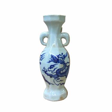 Chinese Blue White Porcelain Dragon Octagonal Round Shape Small Vase ws1630E 