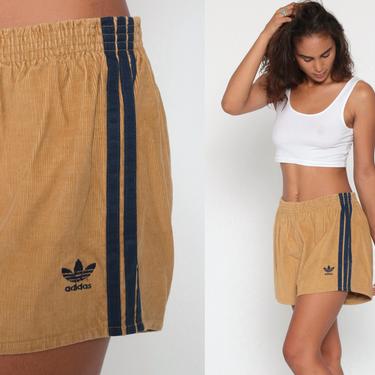 Corduroy Adidas Shorts 80s Brown Running Shorts High Waisted Striped Jogging Gym Navy Blue Vintage Athletic Sportswear Large 