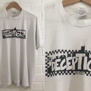 Vintage Decepticonz T-Shirt 90s DC Ska 1990s Punk USA Short Sleeve White Checkerboard Hipster Retro Large L XL Band Shirt Tshirt 
