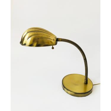 Vintage Brass Clamshell Gooseneck Lamp 