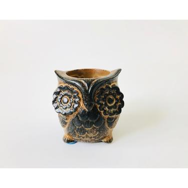 Mid Century Pottery Owl Tealight Candle Holder 