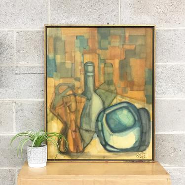 Vintage Abstract Painting 1960s Retro Size 31x25 Mid Century Modern + Acrylic on Canvas + Signed By Artist + Framed MCM Art + Wall Decor 