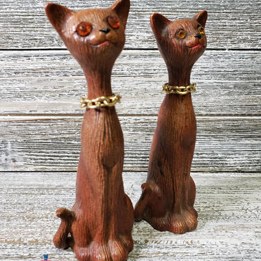 Vintage Cat Figurines, Rhinestone Eye Cats, Retro Cat Decor, Tall Sitting Kitty Cats, Vintage Cat Lover Collectible, Vintage Home Decor 