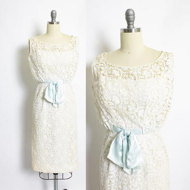 Vintage 1950s FRANK STARR Dress Lace Ivory Wiggle XS Extra Small 