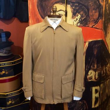 Vintage 1950s Abercrombie &amp; Fitch Zip Gab Jacket with Bellows Pockets and Action-Back Pleats. Size 38 