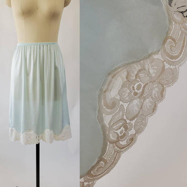 1980s Pale Green Half Slip Lace Trim by Vanity Fair 80's Skirt Slip 80s Lingerie Women's Vintage Size Medium 