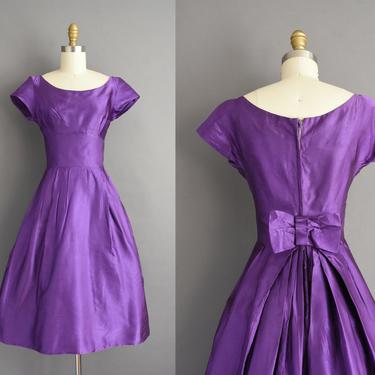 vintage 1950s | Outstanding Purple Satin Full Skirt Bridesmaid Cocktail Party Dress | XS Small | 50s dress 