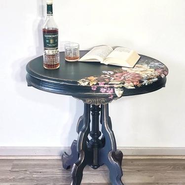 Vintage Pedestal Table. Oval side table. Console Table. Accent plant stand. Unique end table. Decorative end table. 