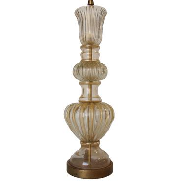 Yellow Gold Handblow Barovier Style Murano Glass Table Lamp 
