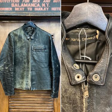 Vintage 1960’s “Harley Davidson” Cafe Racer Leather Jacket, 60’s Jacket, 60’s Leather, 60’s Motorcycle Jacket, Vintage Clothing 