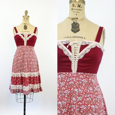 1970s floral cotton CORSET lace up dress xxs | new spring 