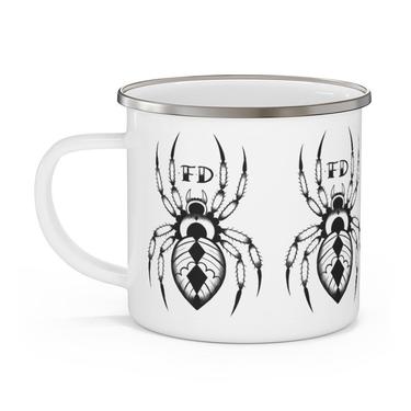 Fast Doll indoor / outdoor white enamel spider coffee or tea mugs 