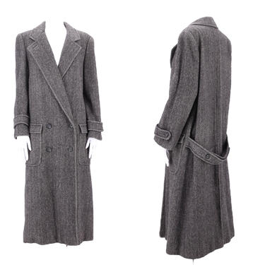 80s Perry Ellis oversize gray wool overcoat 6 / vintage 1980s tailored herringbone womens winter coat M 