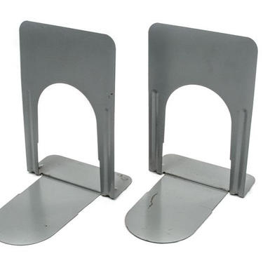 Vintage | Mid Century | Retro | Gray Metal Office Library Bookends | Set of 2 
